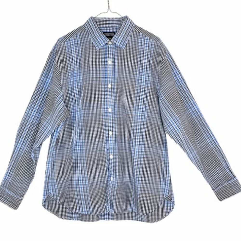 Michael Michael Kors Men’s Large Blue/White/Black Plaid Long Sleeve Dress Shirt